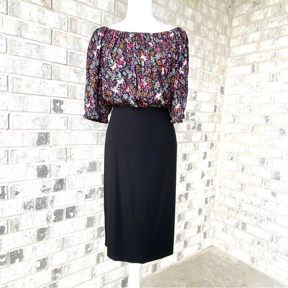 WHBM size 12 top-stiched center front seam stretch black pencil skirt